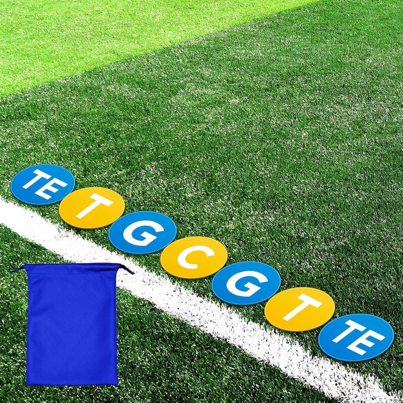 Fuyoooo 7 Pcs Football Lineman Split Marker Players Floor Spot Markers Playing Field Marking Equipment Alignment Offensive Defensive Positions Dots for Drills and Training Teaching Classroom, 6 Inch - Image 1
